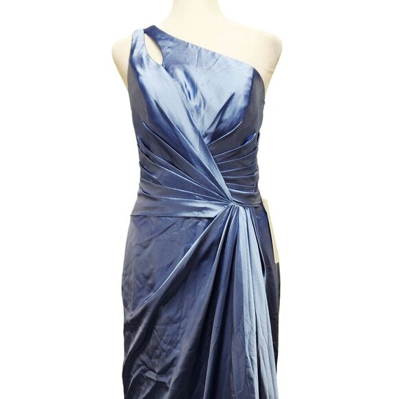 One-Shoulder Blue Satin Gown Size 4 panty bridesmaid dress - Picture 2 of 9